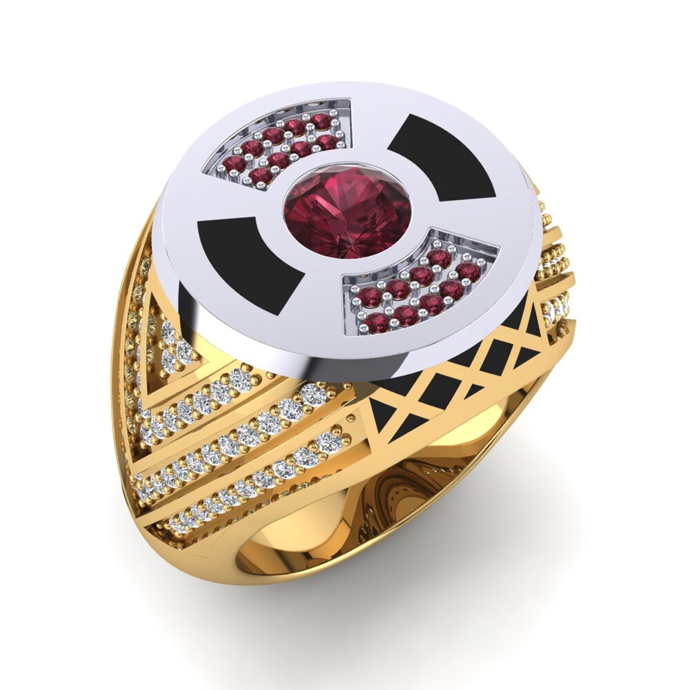 9ct Yellow / White Gold Garnet Men's Ring Brainard
