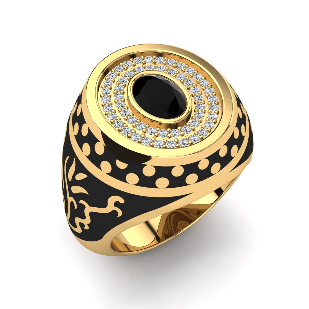 18ct Yellow Gold Black Sapphire Men's Ring Bratniel