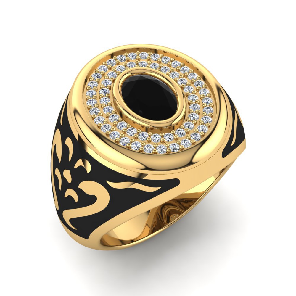18ct Yellow Gold Black Sapphire Men's Ring Brensin