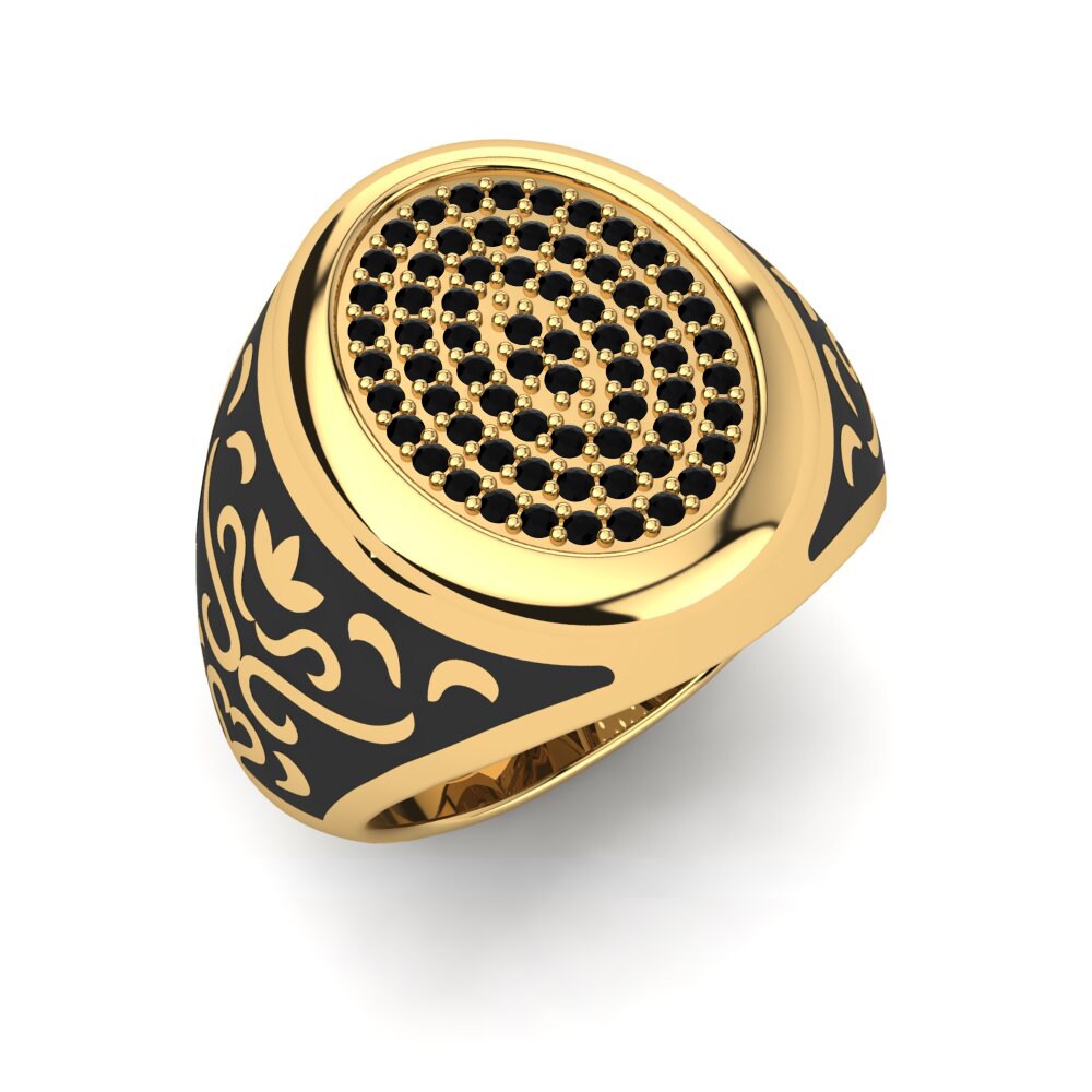 18ct Yellow Gold Black Sapphire Men's Ring Colossus