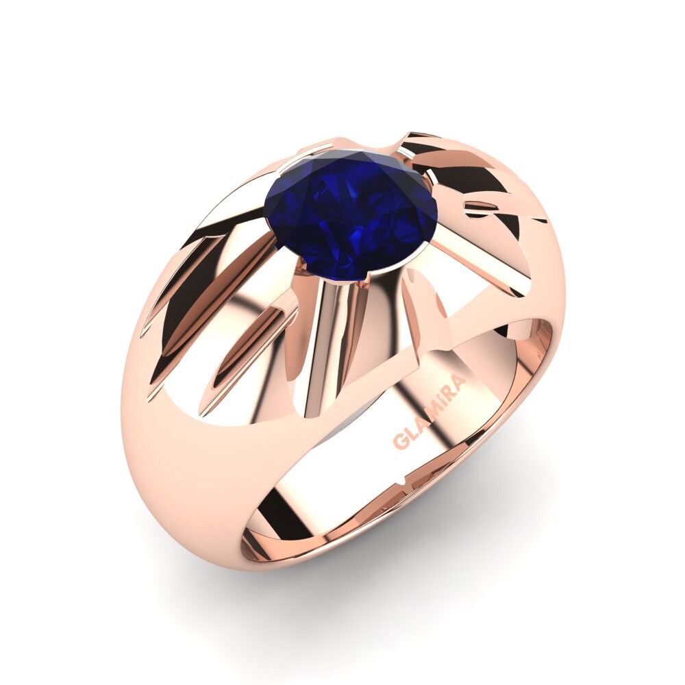 Oro Rosso 585 Zircone Blu Scuro Anello da uomo Machis