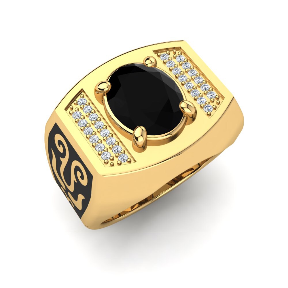18ct Yellow Gold Black Sapphire Men's Ring Telvis