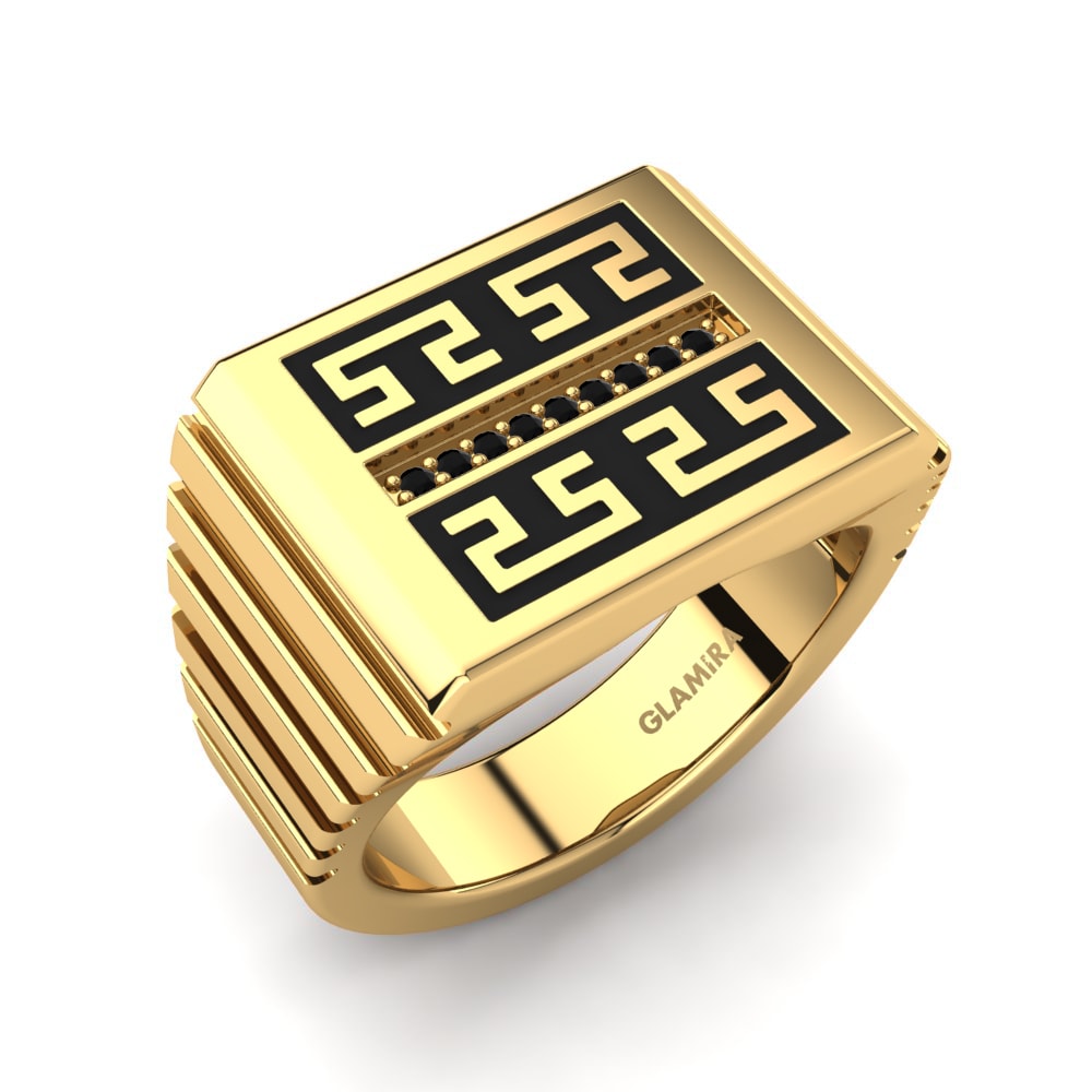 18ct Yellow Gold Black Sapphire Men's Ring Temarcus