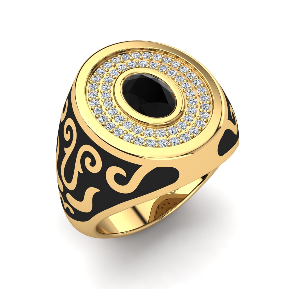 18ct Yellow Gold Black Sapphire Men's Ring Thorald