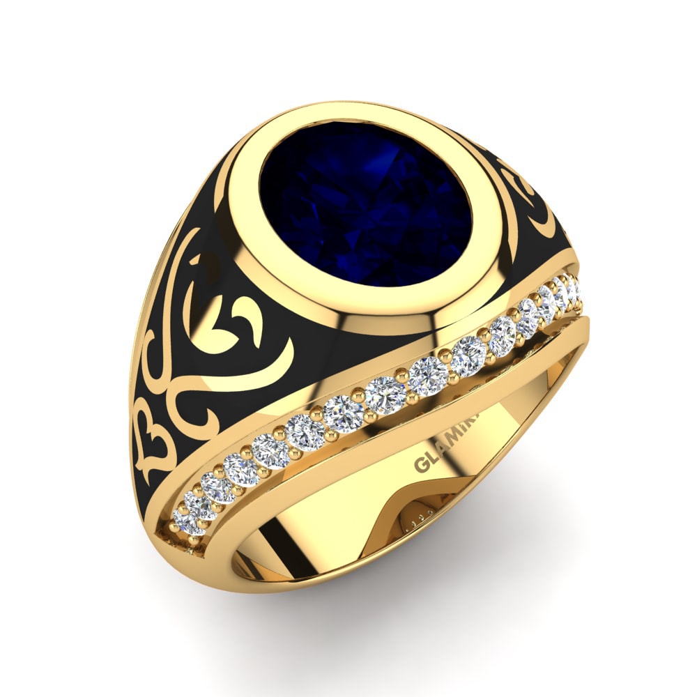14ct Yellow Gold Dark Blue Zirconia Men's Ring Todrick
