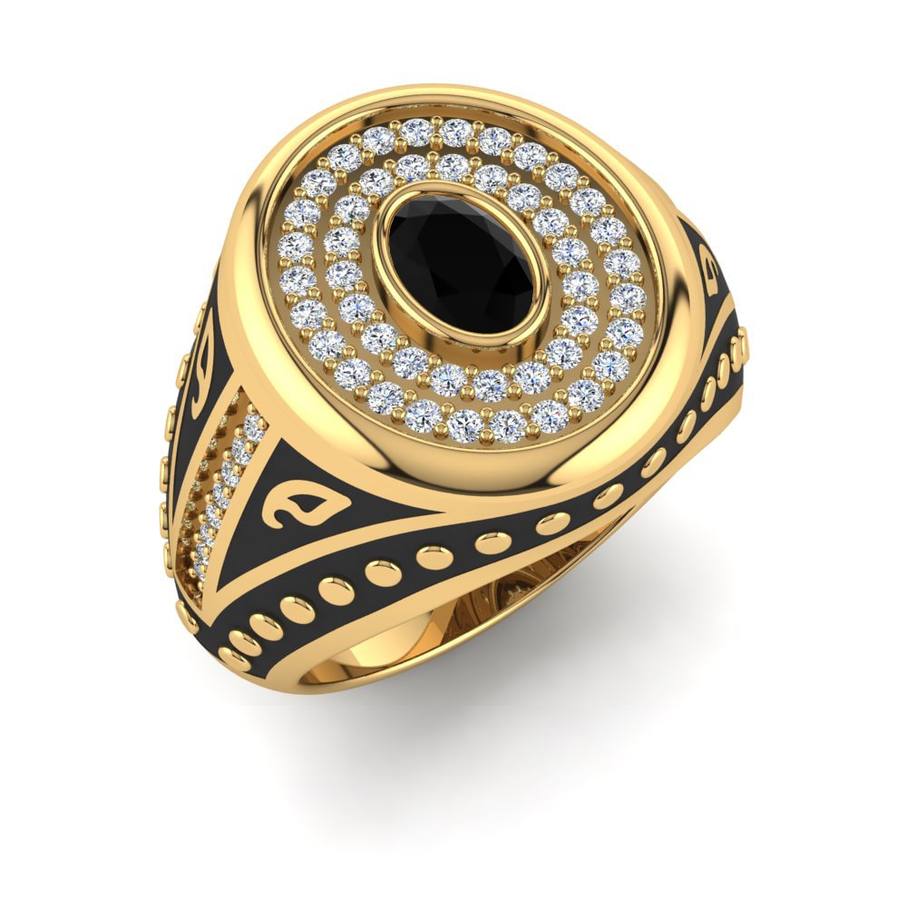 18ct Yellow Gold Black Sapphire Men's Ring Tovias