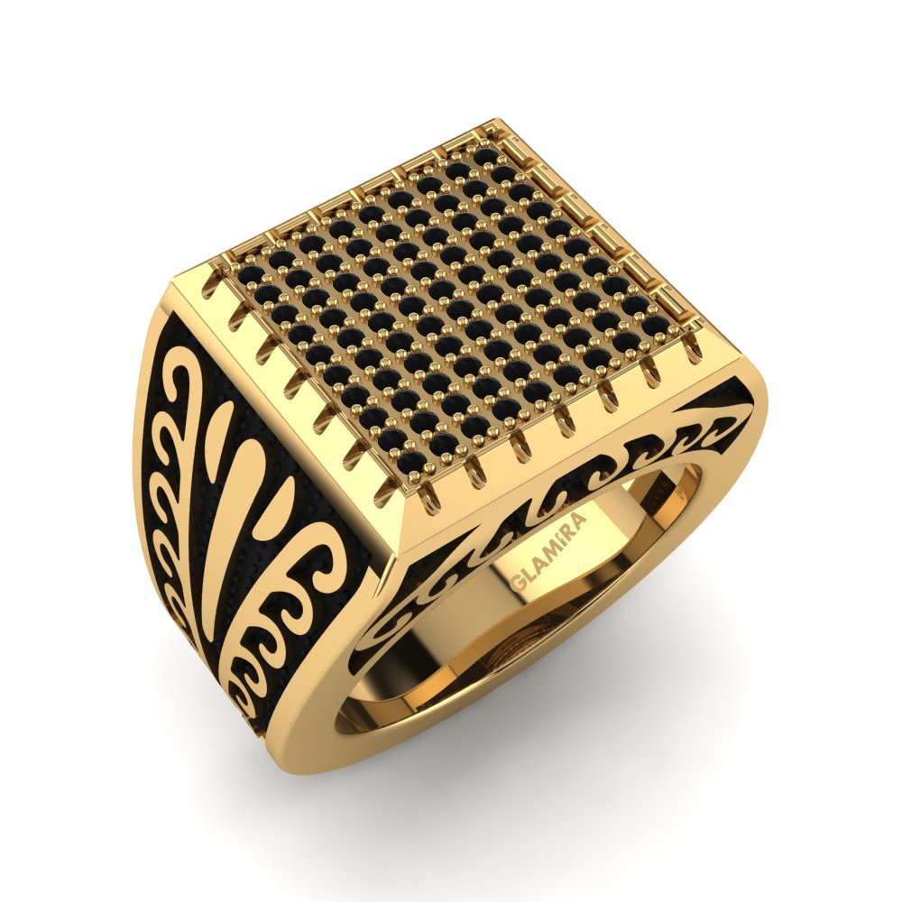 18ct Yellow Gold Black Sapphire Men's Ring Vakaris