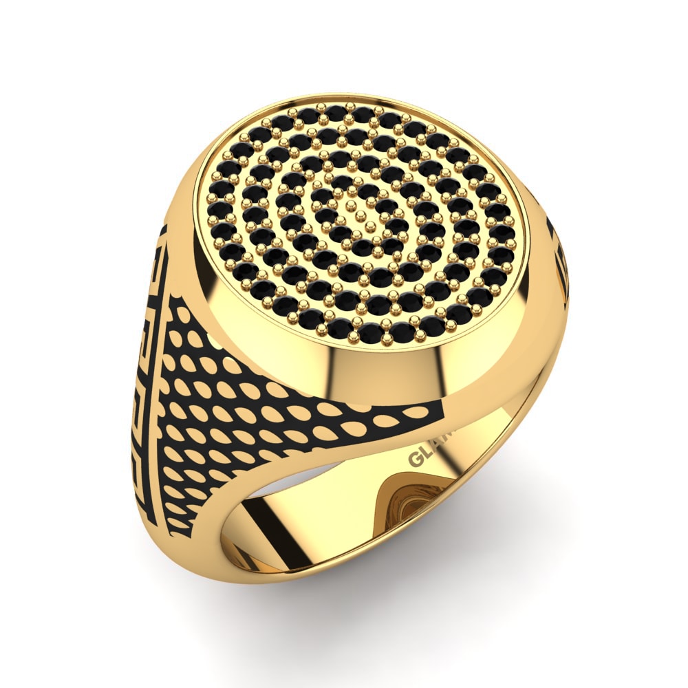 18ct Yellow Gold Black Sapphire Men's Ring Valfred