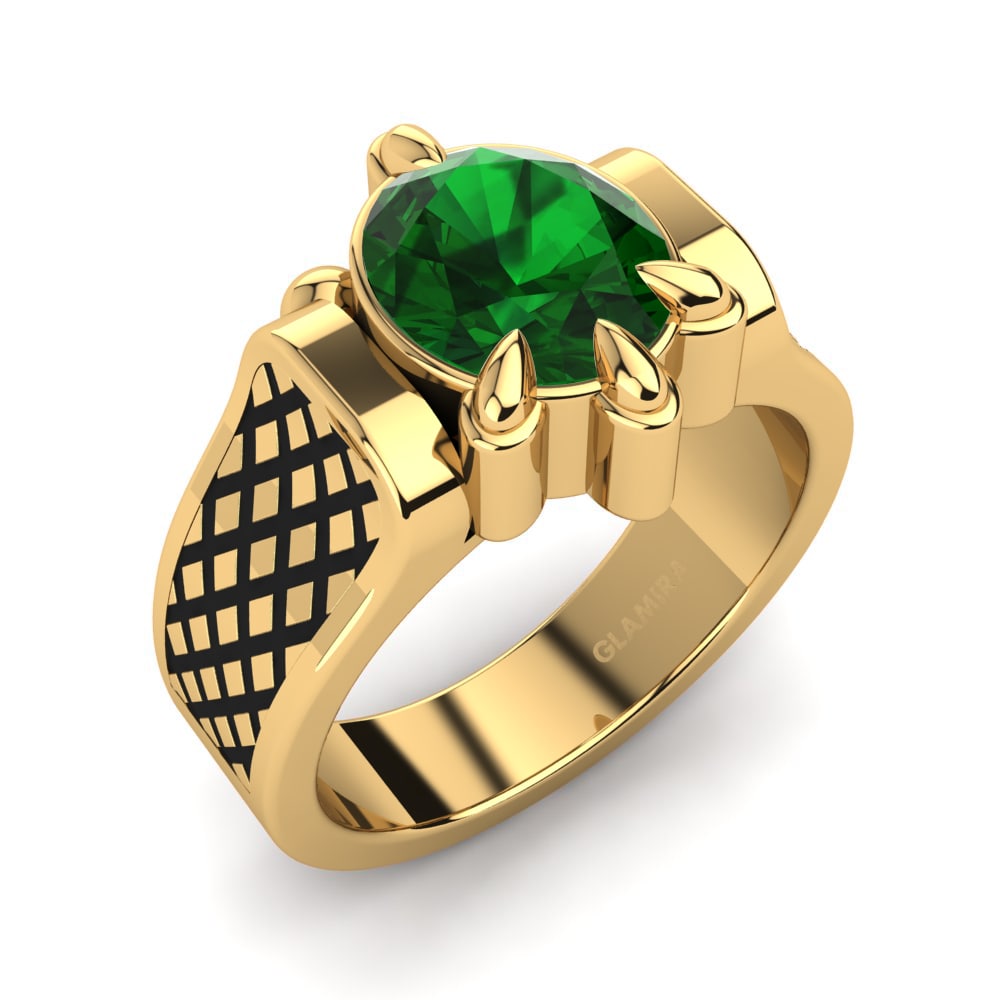Oro Giallo 750 Smeraldo Anello da uomo Vorian