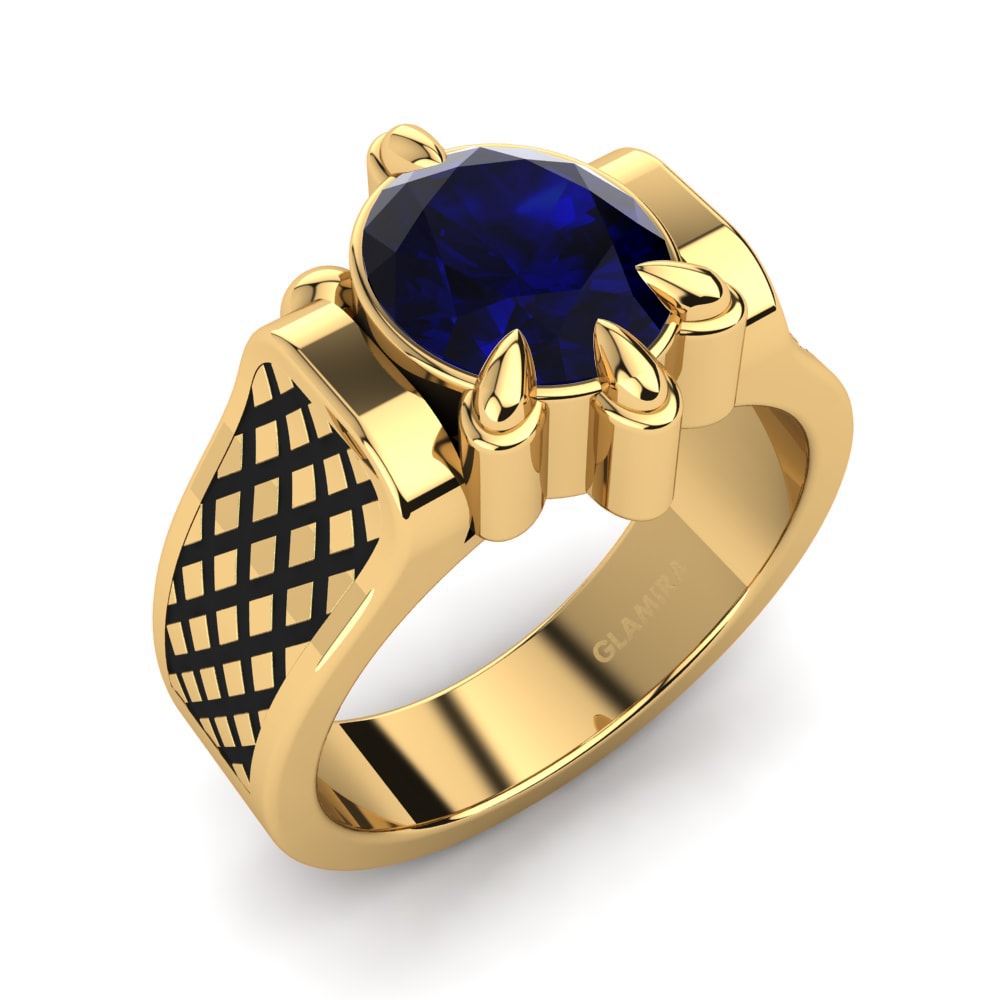 14ct Yellow Gold Dark Blue Zirconia Men's Ring Vorian
