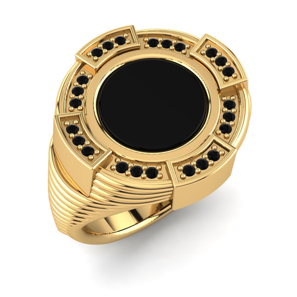 18ct Yellow Gold Black Sapphire Men's Ring Aramis