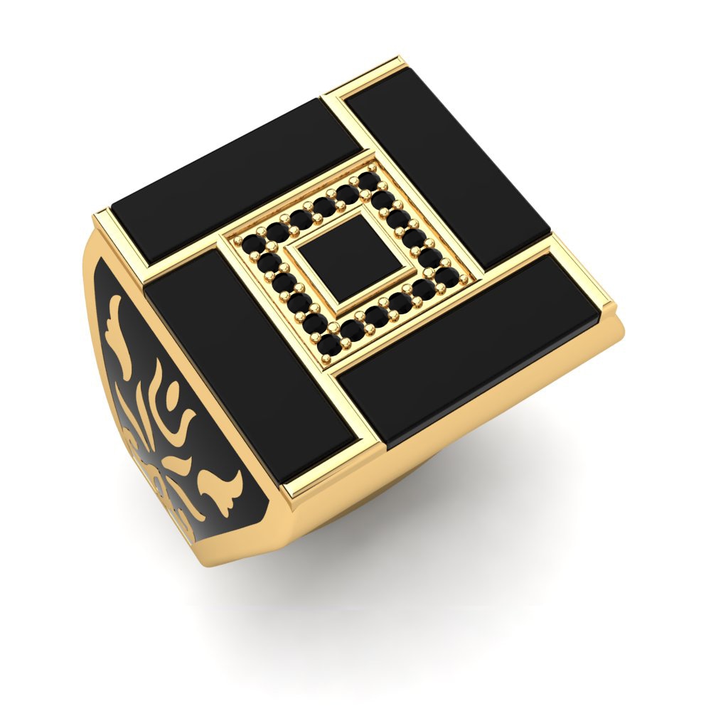 18ct Yellow Gold Black Sapphire Men's Ring Cadarian