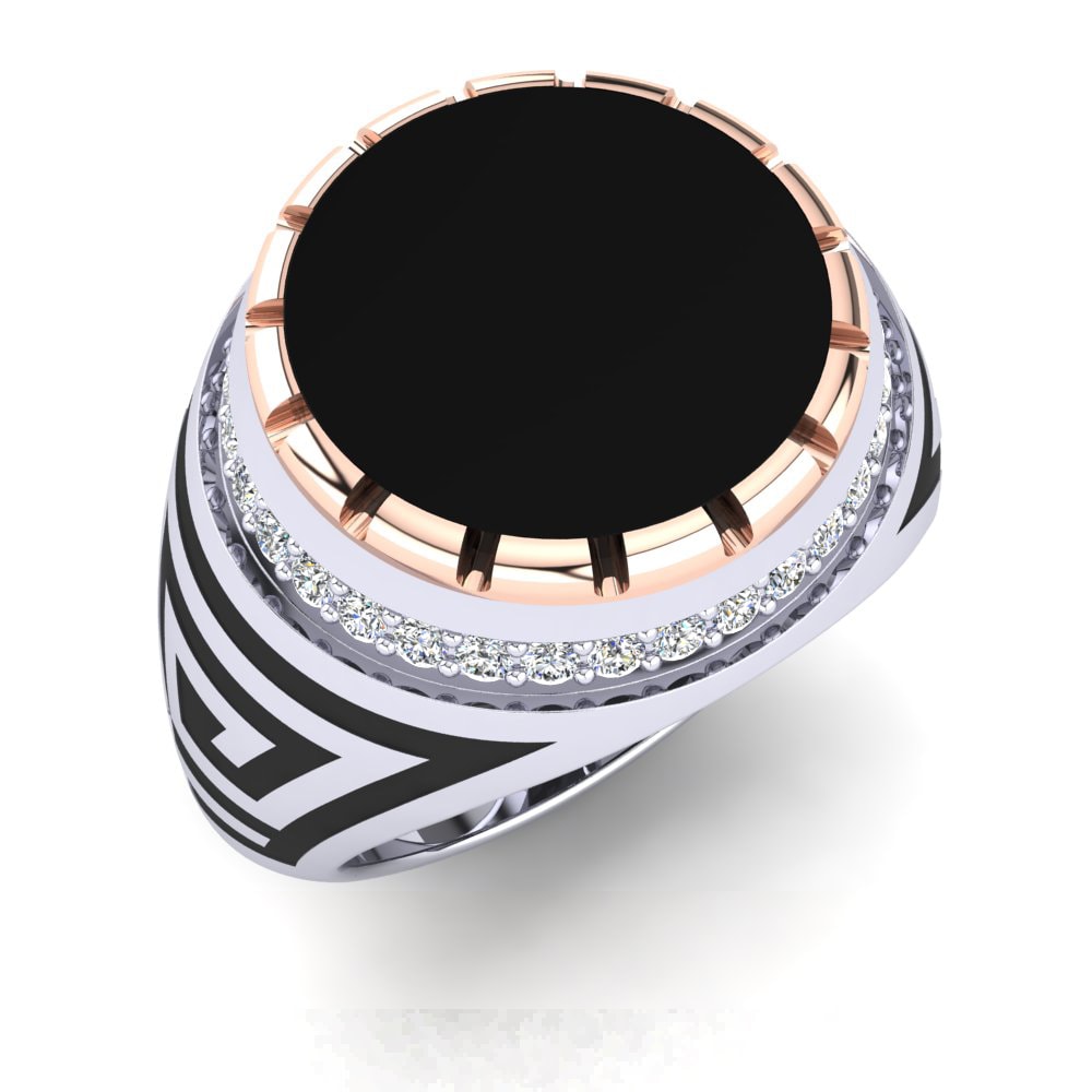 9k Oro Blanco & Rosa Diamante Anillo de Hombre Trebian