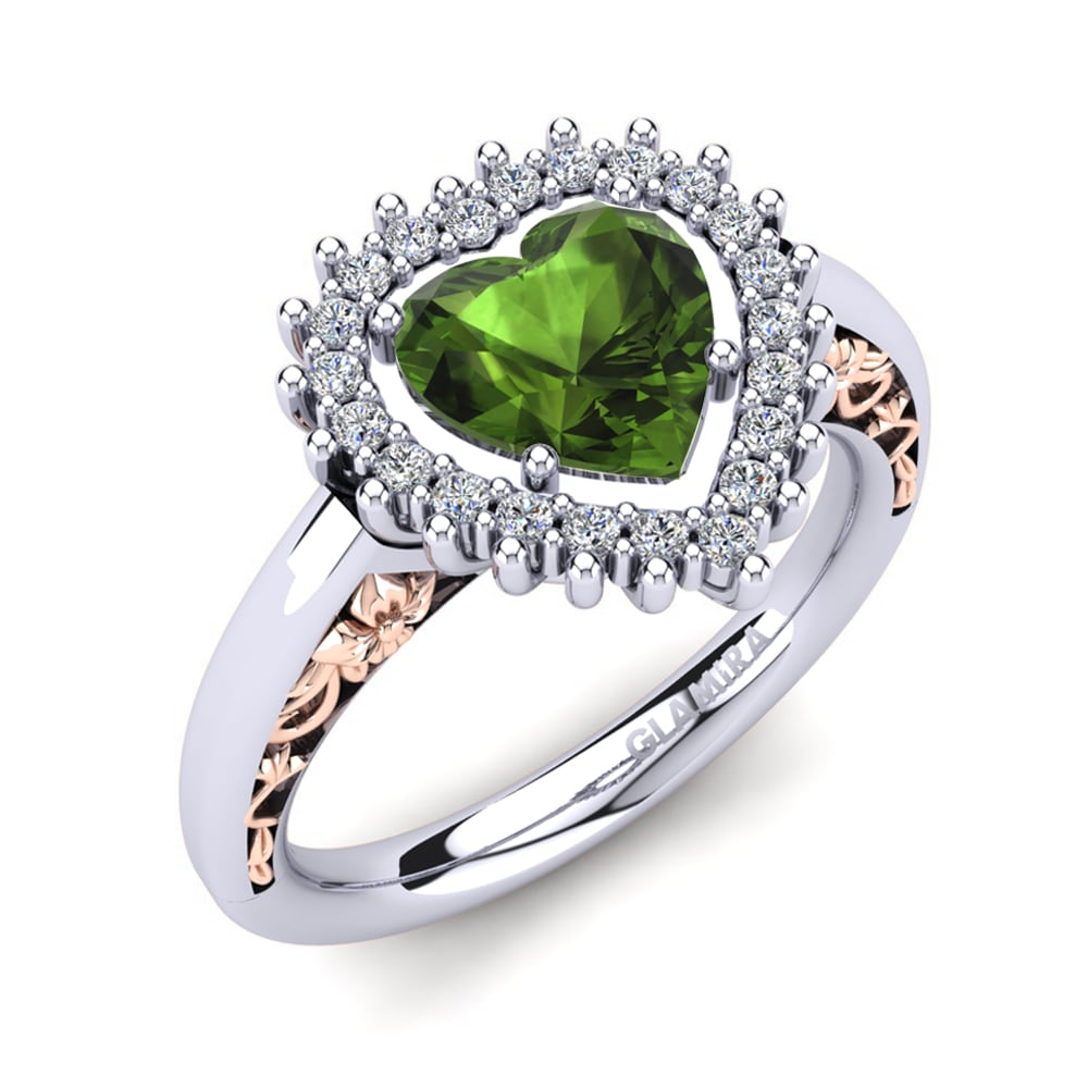 9k White & Rose Gold Green Tourmaline Women's Ring Machi