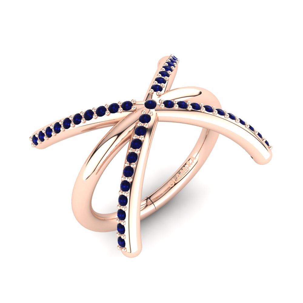 14k Oro Rosa Circonita Azul Oscuro Anillo Marpessa