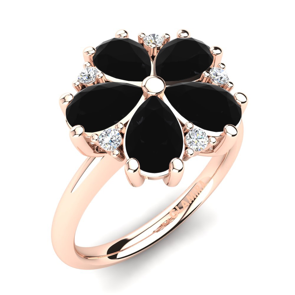 Oro Rosso 585 Diamante Nero Anello Merida