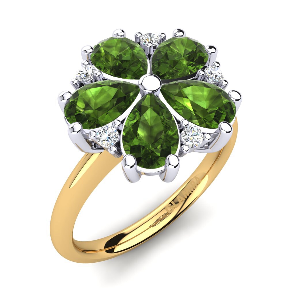 9ct Yellow & White Gold Green Tourmaline Ring Merida