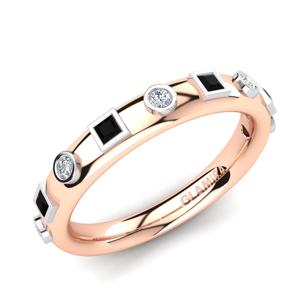 Or Rose& Blanc 14k Onyx Noir Bague Mildy