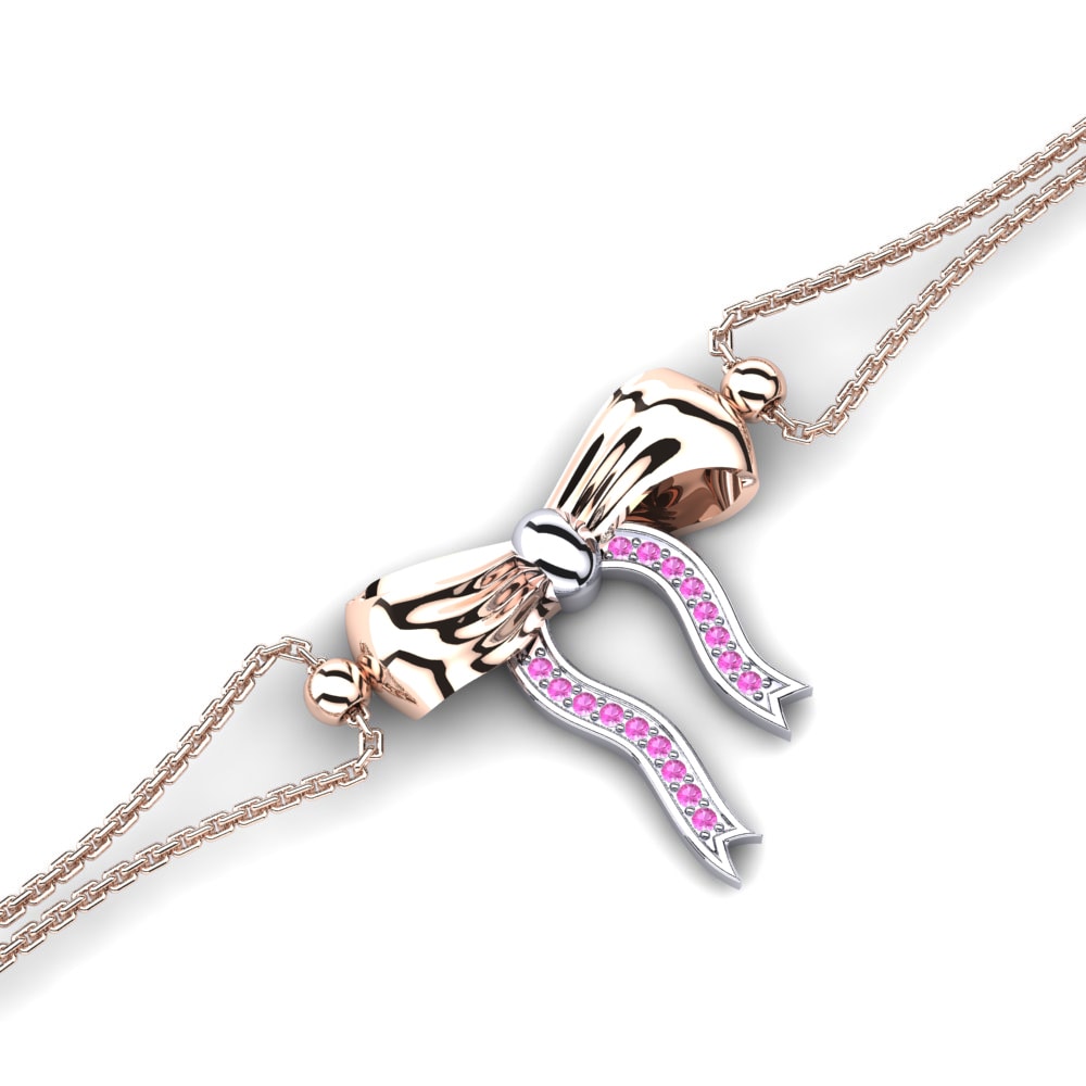 9ct Rose & White Gold Pink Tourmaline Women's Bracelet Mindona