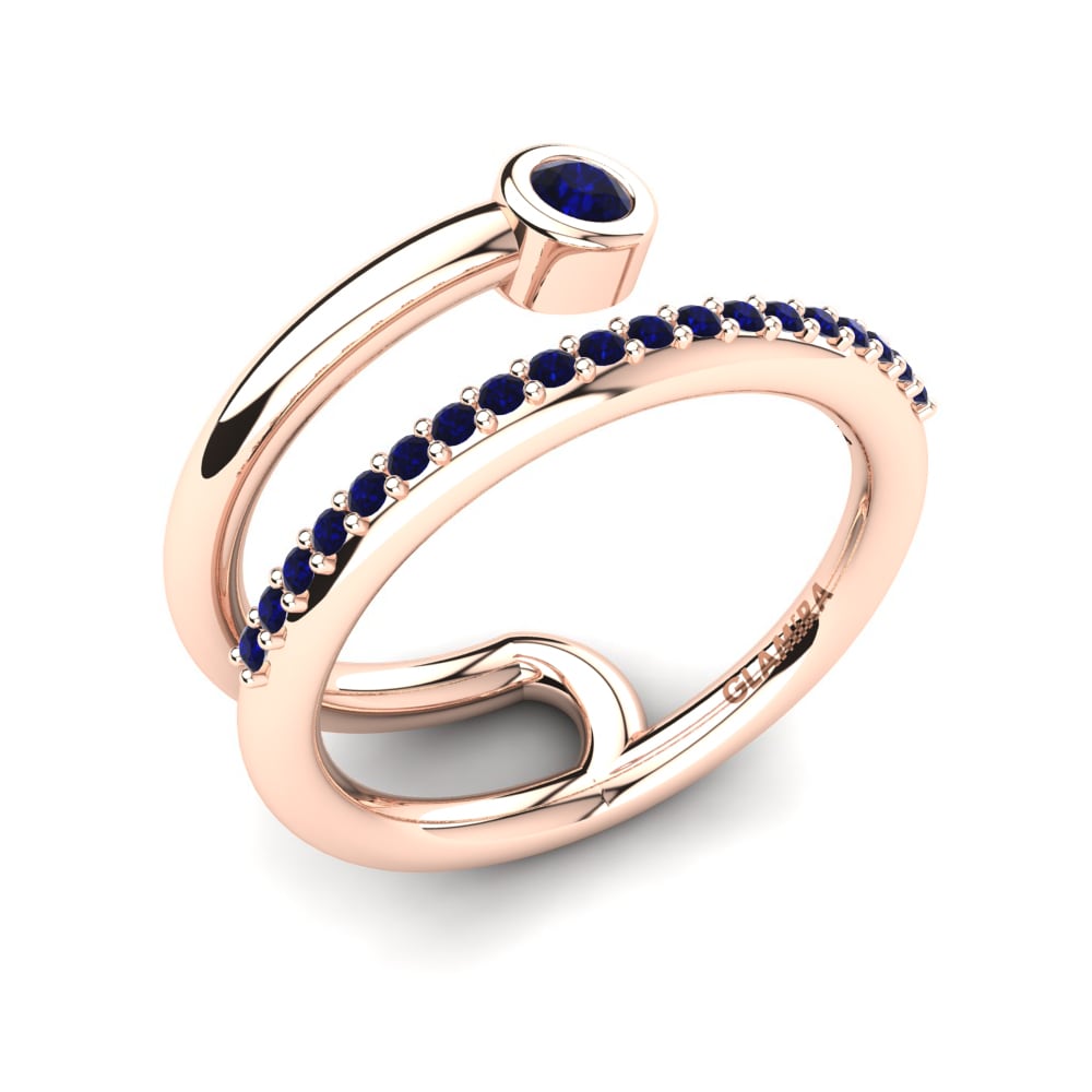 14k Oro Rosa Circonita Azul Oscuro Anillo Mirielle