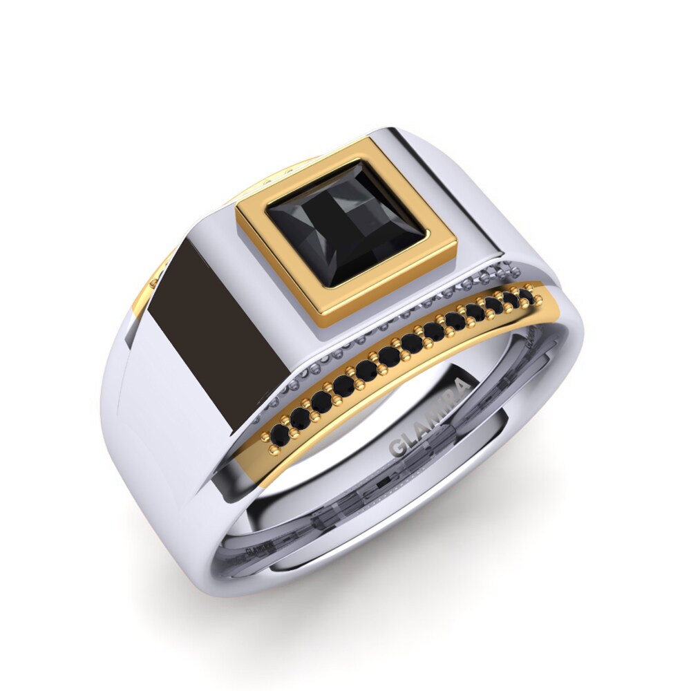 375 Weiß & Gelbgold Schwarzer Onyx Herrenring Monte