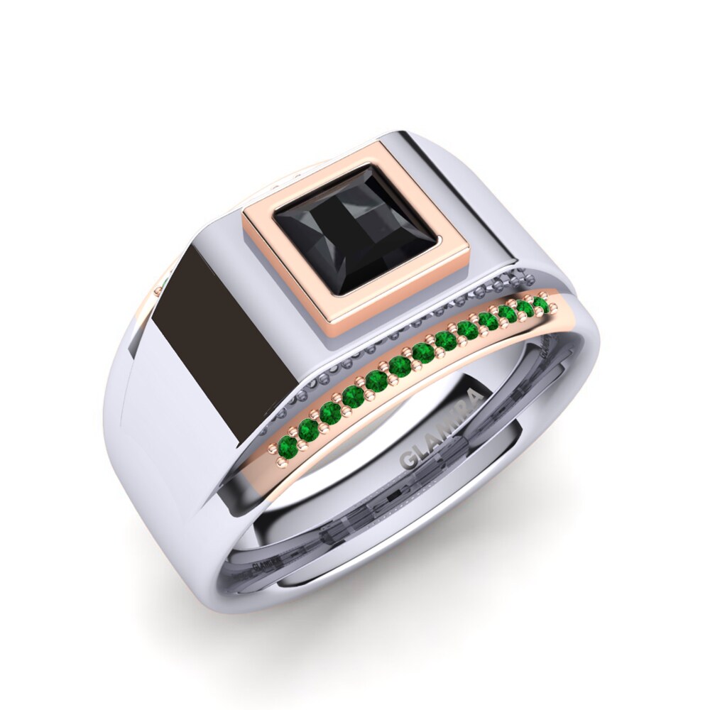 14k Oro Blanco & Rosa Circonita Verde Anillo de Hombre Monte