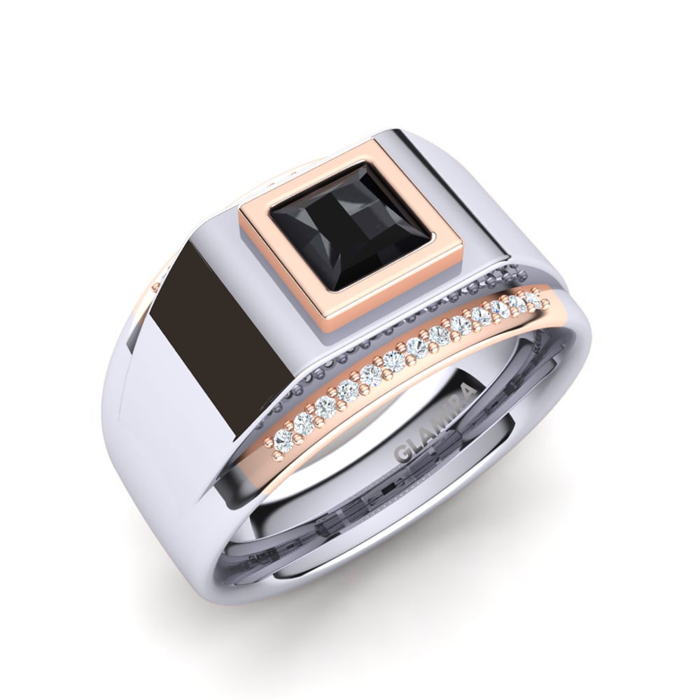 14k Oro Blanco / Rosa Diamante cultivado en laboratorio Anillo de Hombre Monte
