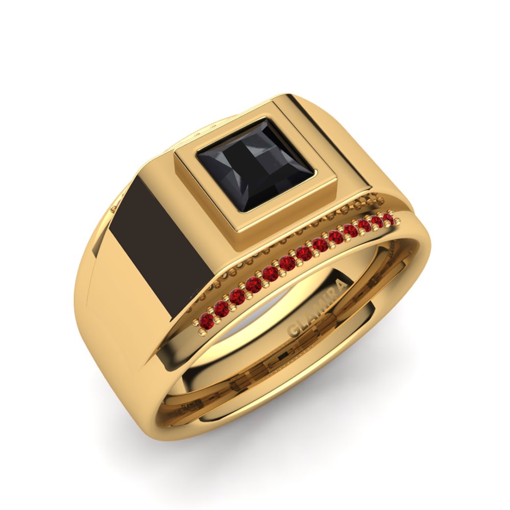 18k Oro Amarillo Circonita Roja Anillo de Hombre Monte