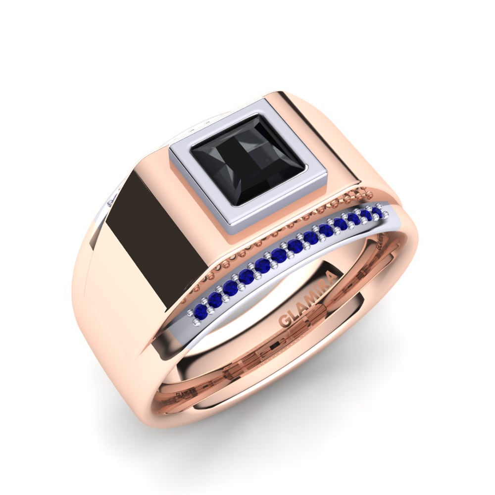 14ct Rose & White Gold Dark Blue Zirconia Men's Ring Monte