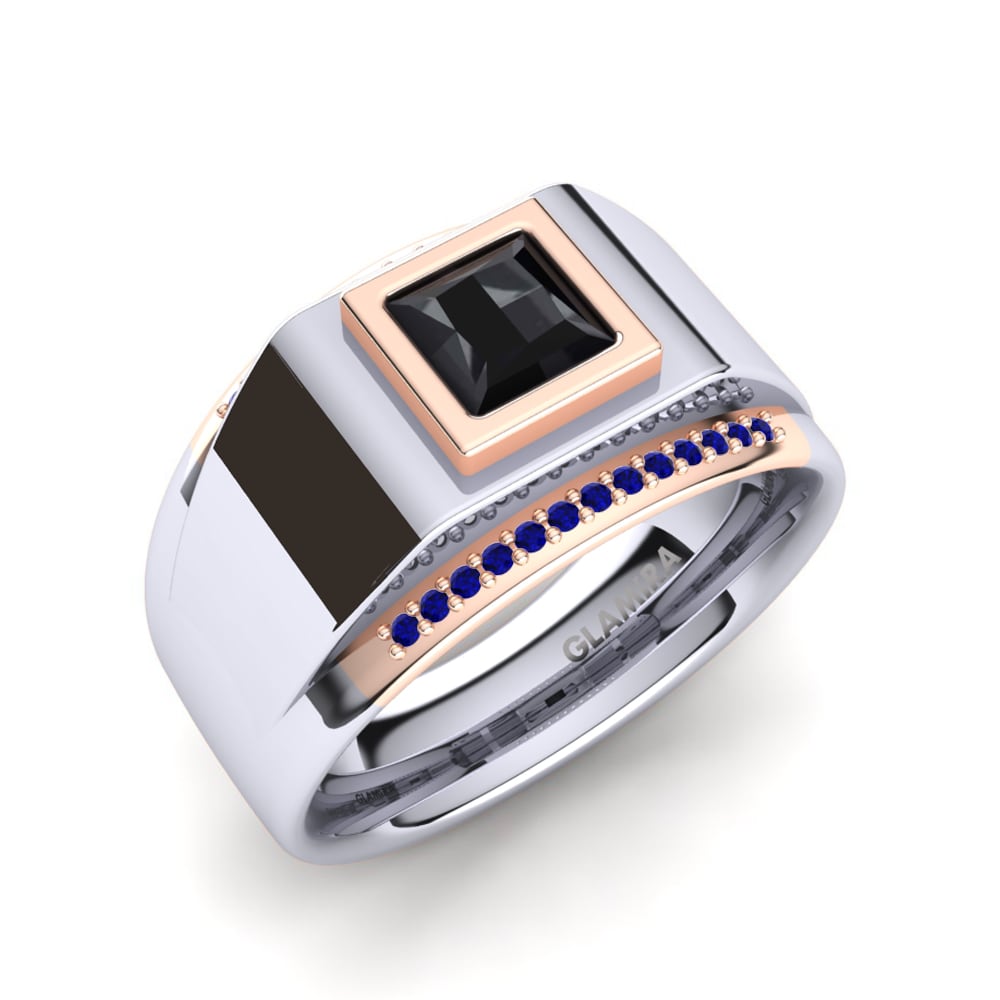14ct White & Rose Gold Dark Blue Zirconia Men's Ring Monte