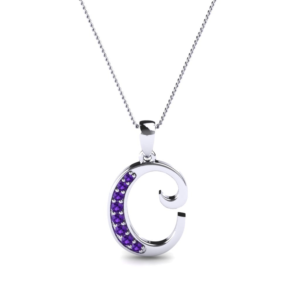 Rund Amethyst Initials Anhänger C
