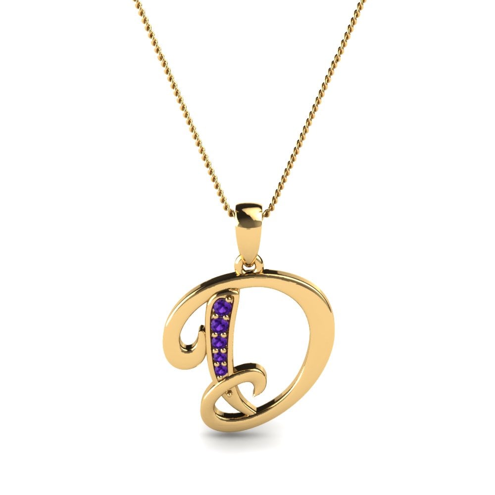 Rund Amethyst Initials Anhänger D