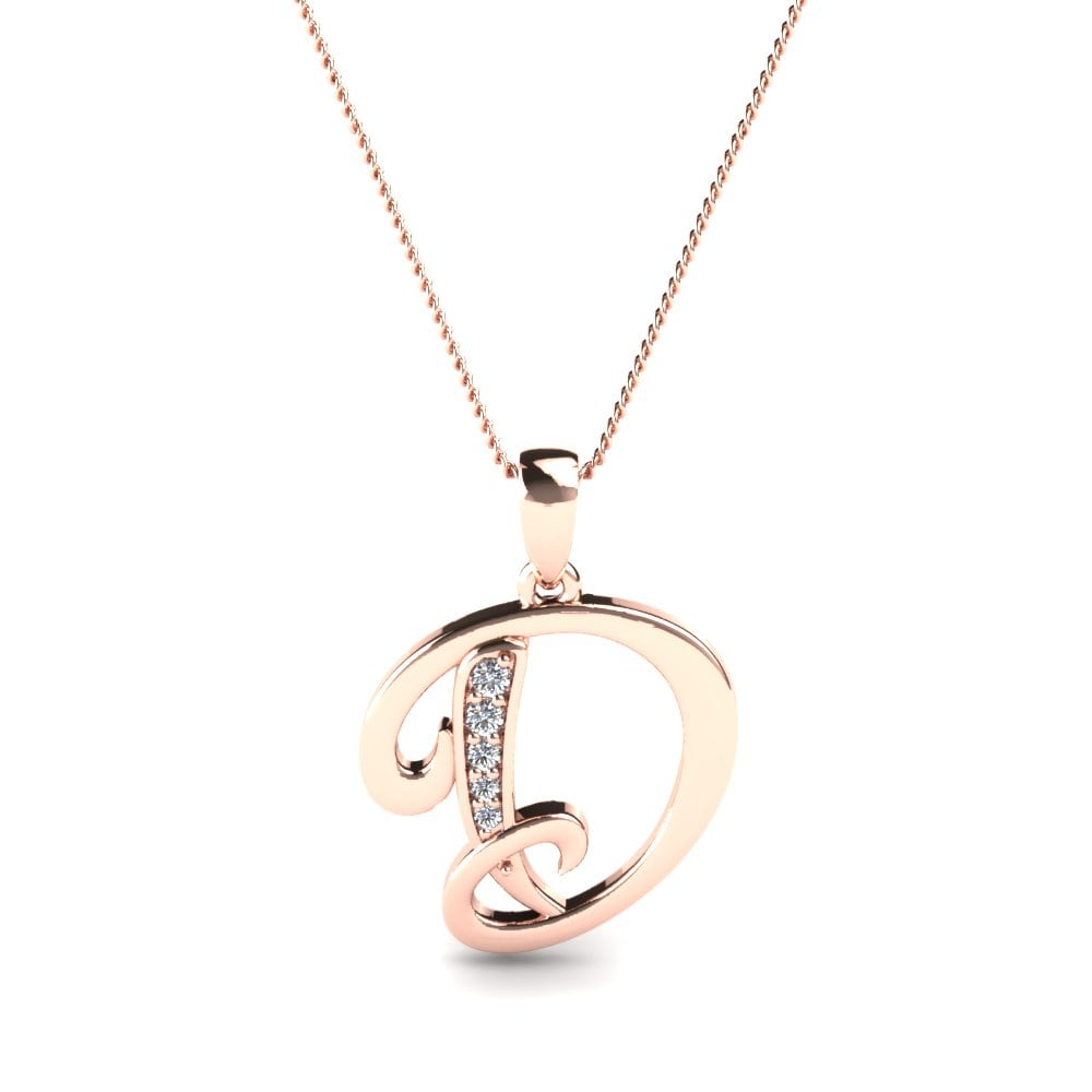 14k Oro Rosa Redondo Initials Colgante D