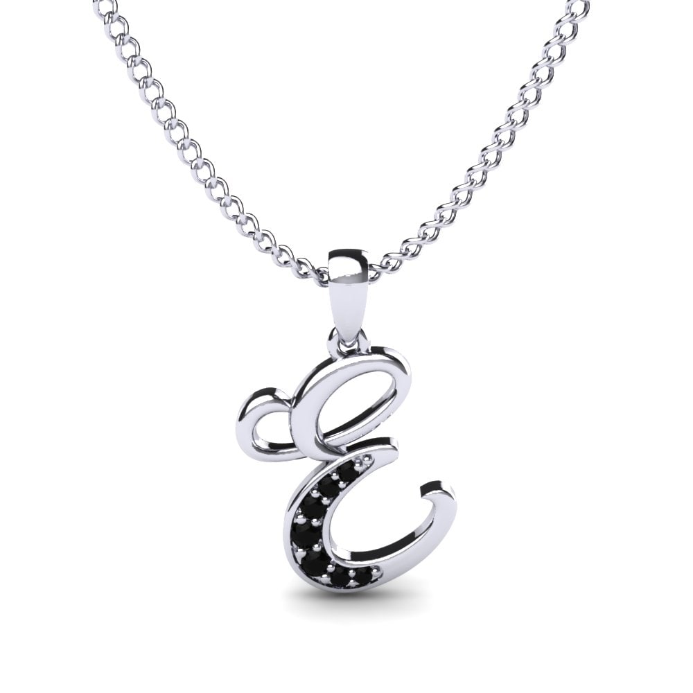 Rund Schwarzer Onyx Initials Anhänger E