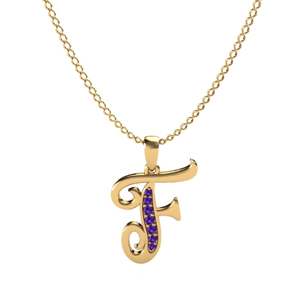 Rund Amethyst Initials Anhänger F