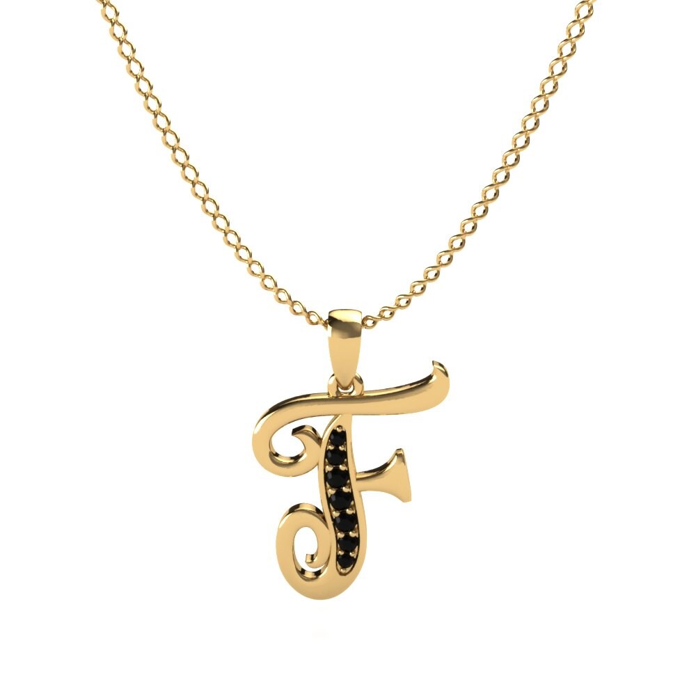 Rund Schwarzer Onyx Initials Anhänger F