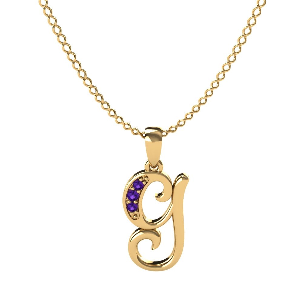 Rund Amethyst Initials Anhänger G