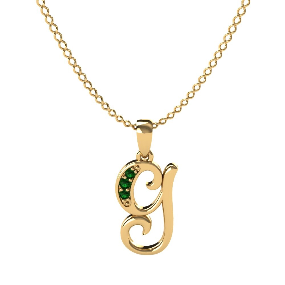 Rund Grüner Zirkonia Initials Anhänger G
