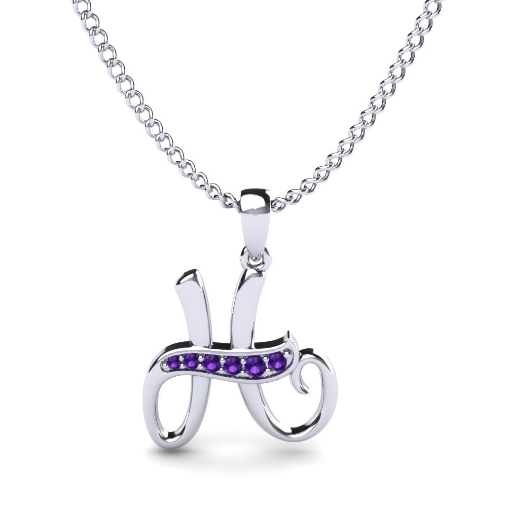 Rund Amethyst Initials Anhänger H