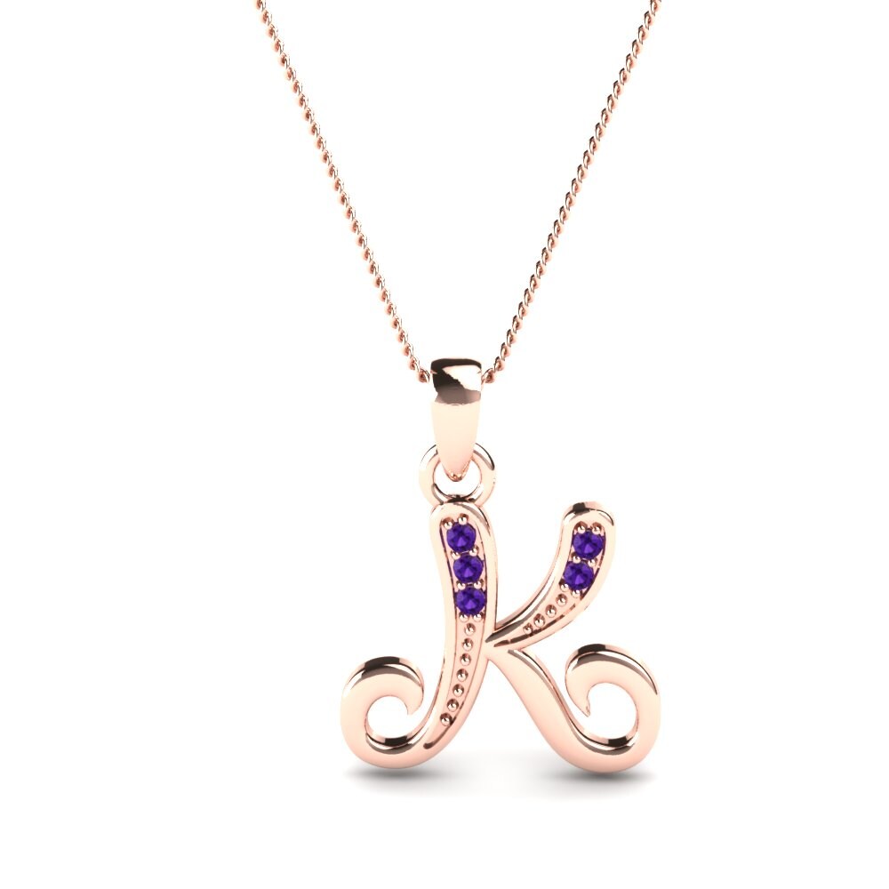 Rotgold 585 Amethyst Initials Anhänger K
