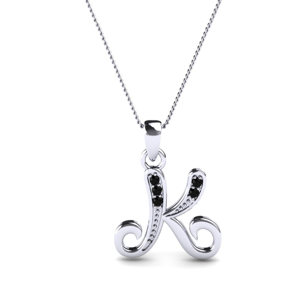 Weiß-Silber Schwarzer Diamant Initials Anhänger K
