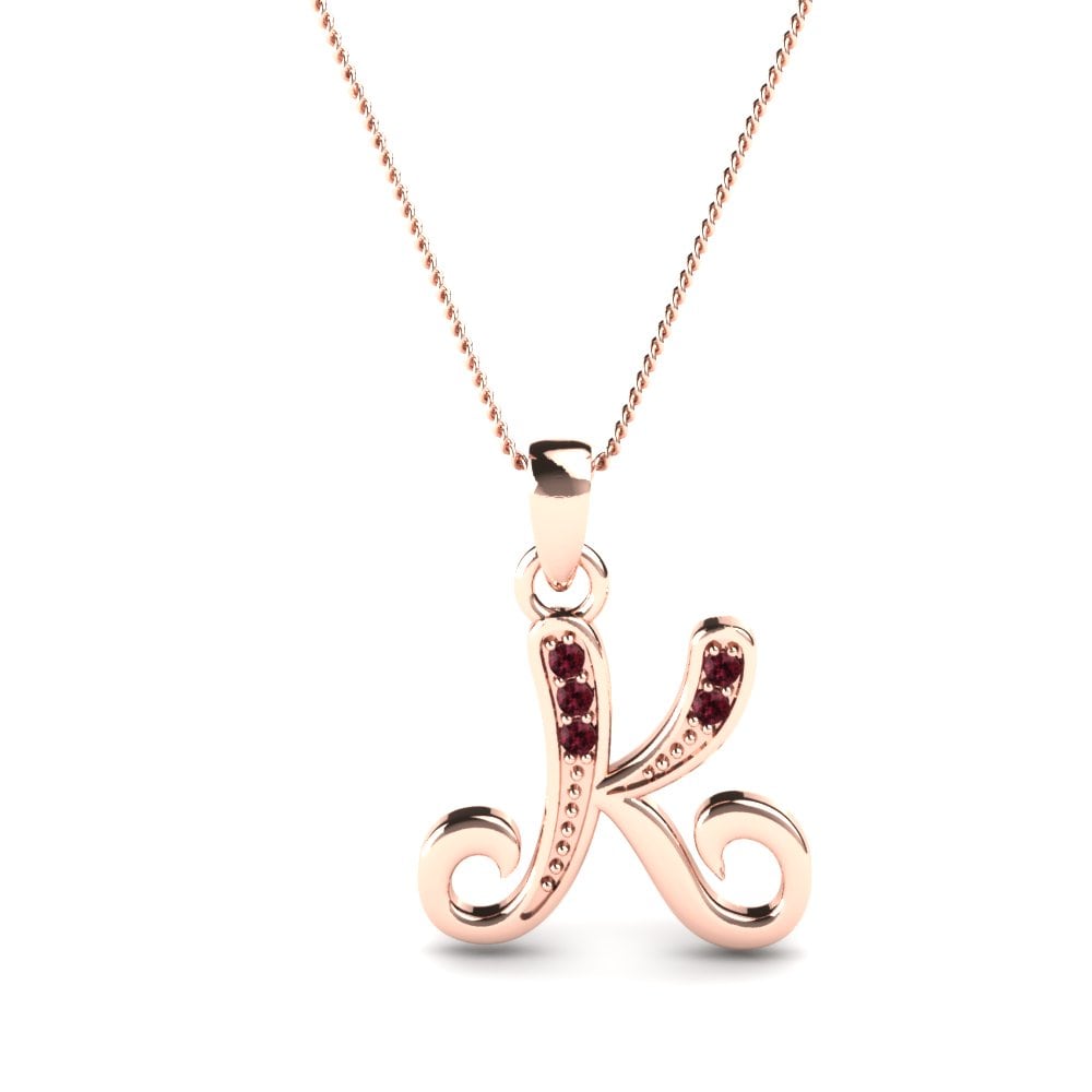 Rotgold 585 Granat Initials Anhänger K