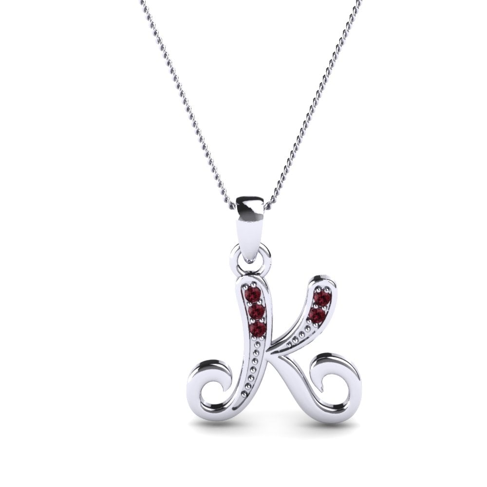 Weiß-Silber Granat Initials Anhänger K