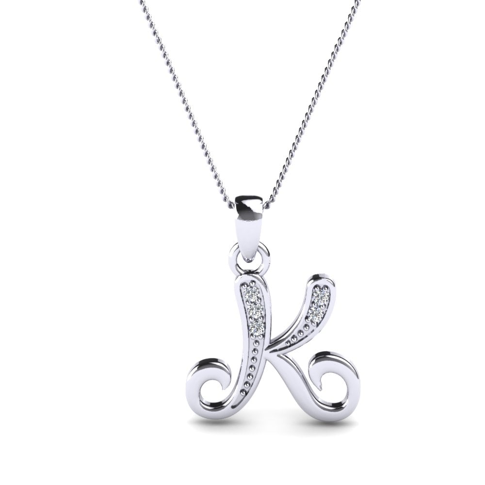 Weiß-Silber Moissanit Initials Anhänger K