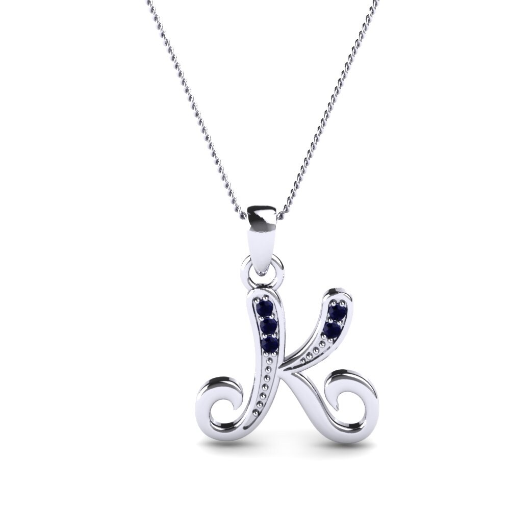Weiß-Silber Dunkelblauer Zirkonia Initials Anhänger K