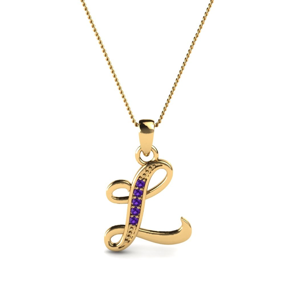 Rund Amethyst Initials Anhänger L