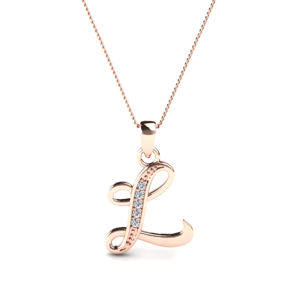 14k Oro Rosa Redondo Initials Colgante L