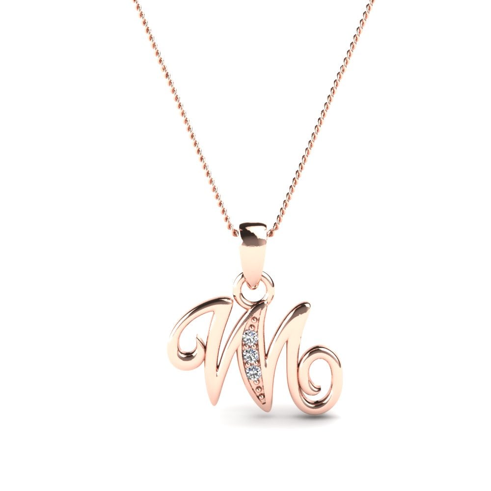 14k Oro Rosa Redondo Initials Colgante M