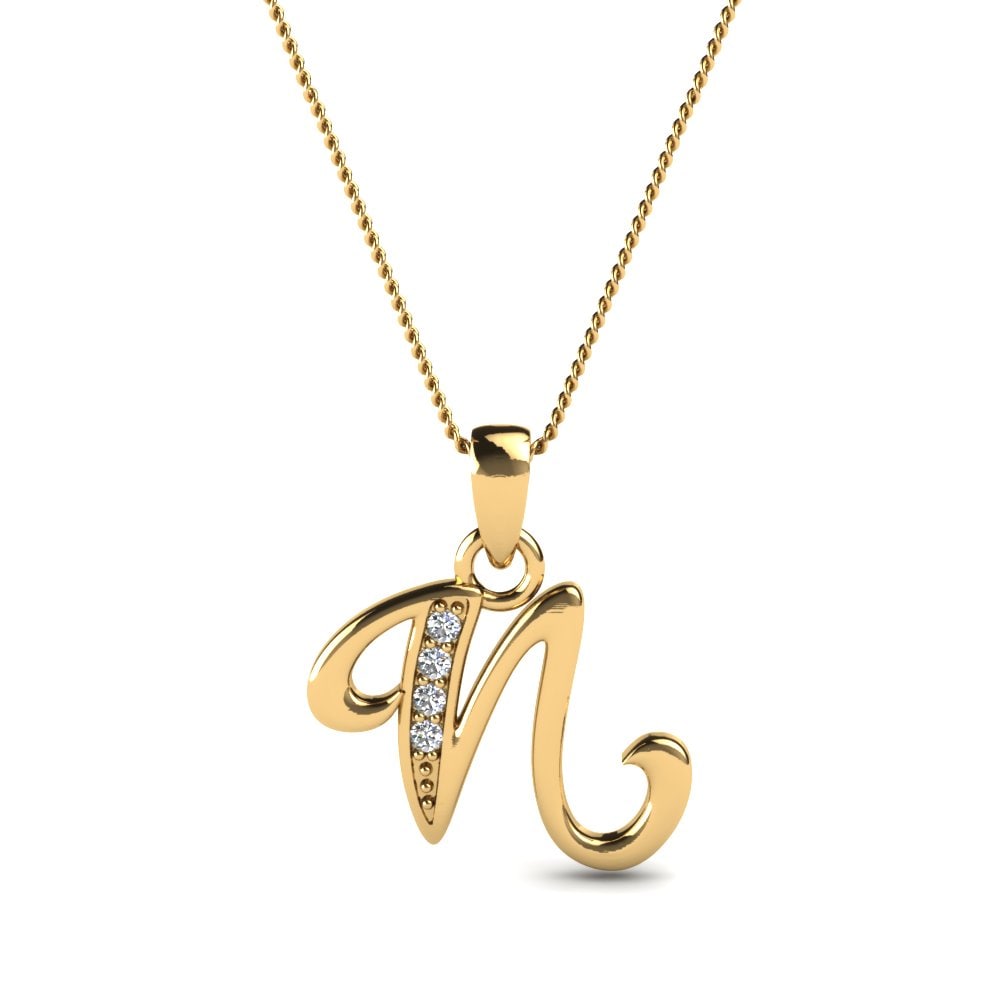 Rund Zirkonia Initials Anhänger N