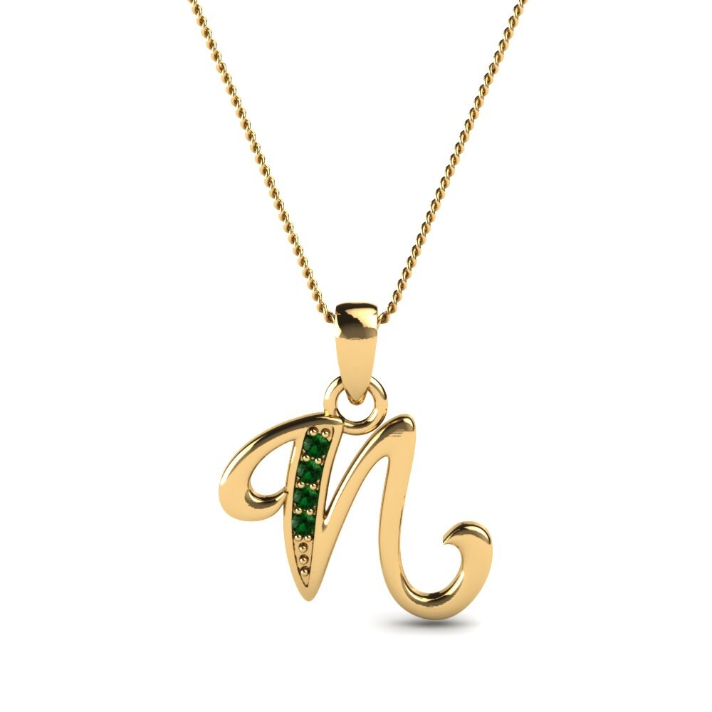 Rund Grüner Zirkonia Initials Anhänger N